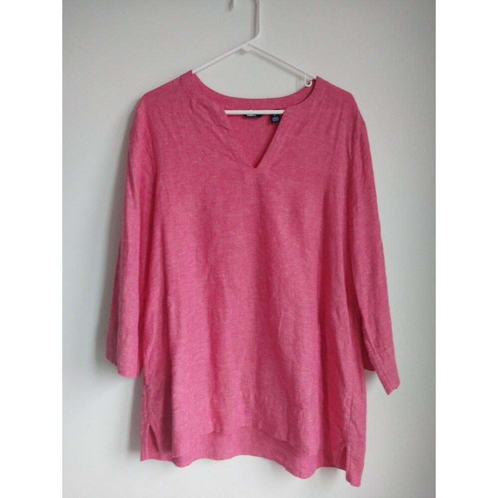 Lands' End Women's Pink Linen-Blend V-Neck Top - Size L